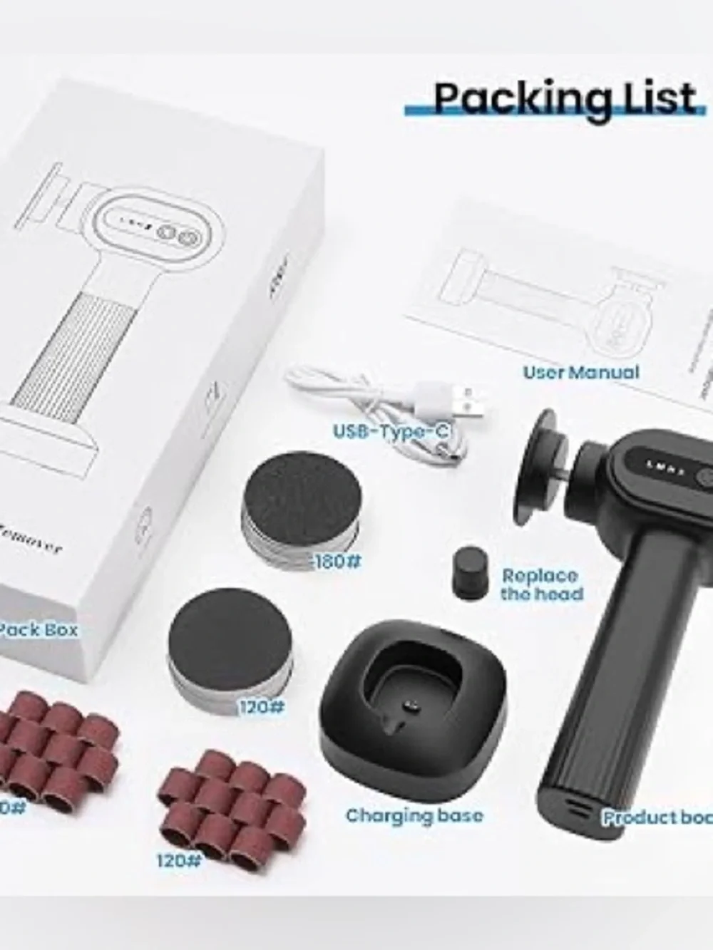 Black Handheld Percussion Massage Gun with Charging Base
